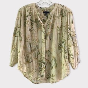 Kaari Blue floral Print Lightweight V-Neck Blouse